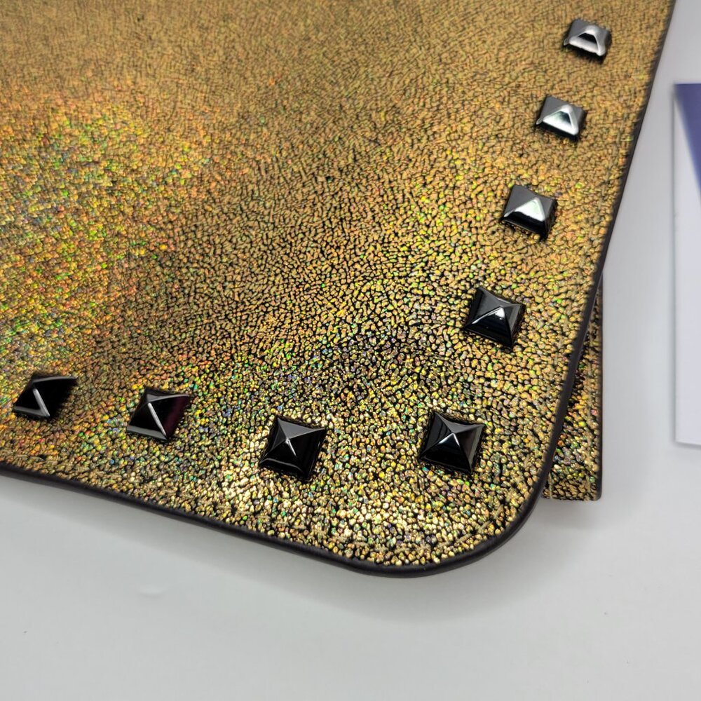 Rebecca Minkoff Clutch Gold/Iridescent Sparkle Glitter Envelope Zipper Trim NWT - Picture 8 of 11